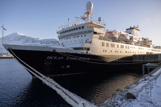 The hotel ship Ocean Endeavour hosts soldiers as docked in the harbor of Nuuk, Greenland, on February 2, 2026. The hotel ship is to ensure that the civilian infrastructure in Nuuk is not overloaded. (Photo by Christian Klindt Soelbeck / Ritzau Scanpix / AFP) / Denmark OUT