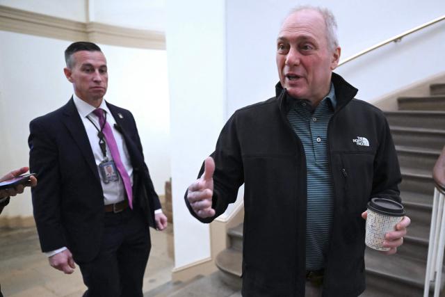 US House Majority Whip Steve Scalise, Republican of Louisiana, speaks with reporters  after arriving at the US Capitol in Washington DC, on February 2, 2028. US House Speaker Mike Johnson expressed confidence on February 1 that he has the votes to end by Tuesday a partial government shutdown triggered by the Trump administration's violent immigration sweeps in Minneapolis. The government entered the shutdown Saturday as a funding deadline passed without Congress approving a 2026 budget. The impact so far appears to have been minimal. (Photo by ANDREW CABALLERO-REYNOLDS / AFP)