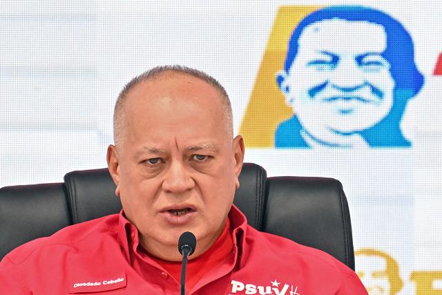 Venezuela's Minister of the Popular Power for Interior, Justice and Peace, Diosdado Cabello, delivers a press conference of the United Socialist Party of Venezuela (PSUV) in Caracas on February 2, 2026. (Photo by Juan BARRETO / AFP)