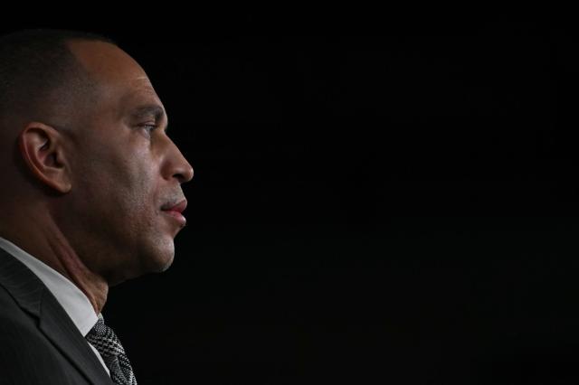 US House Minority Leader Hakeem Jeffries, Democrat of New York, speaks during a press conference at the US Capitol in Washington, DC, on February 2, 2026. President Donald Trump urged Congress to swiftly adopt a spending bill to end a US government shutdown, which was triggered by a row over the killing of two protesters in Minneapolis by immigration agents. (Photo by ANDREW CABALLERO-REYNOLDS / AFP)