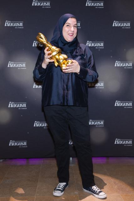 Algerian comedian Ines poses during the second edition of the Auguste de l'Humour awards ceremony for stand-up comedy and humorous performances at the "Nouveau Siecle" venue in Lille, northern France, on February 2, 2026. Elodie Poux was crowned comedian of the year at the second edition of the Auguste de l'humour awards in Lille on February 2, 2026, during a ceremony that sought to honour women after criticism of the overrepresentation of men among the nominees. (Photo by Sameer Al-DOUMY / AFP)
