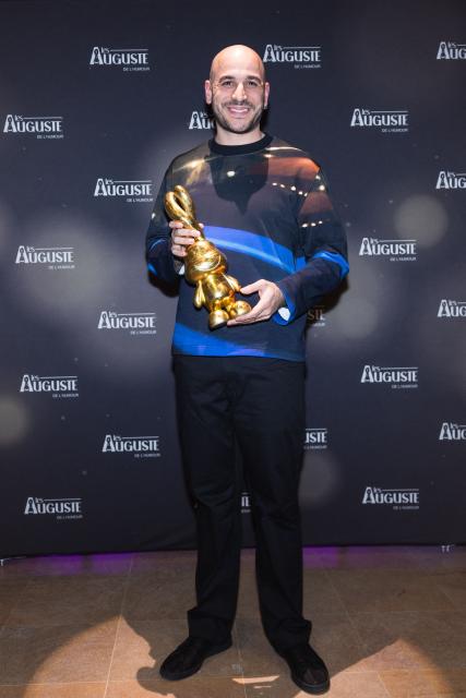French actor and comedian Mehdi Djaadi poses during the second edition of the Auguste de l'Humour awards ceremony for stand-up comedy and humorous performances at the "Nouveau Siecle" venue in Lille, northern France, on February 2, 2026. Elodie Poux was crowned comedian of the year at the second edition of the Auguste de l'humour awards in Lille on February 2, 2026, during a ceremony that sought to honour women after criticism of the overrepresentation of men among the nominees. (Photo by Sameer Al-DOUMY / AFP)