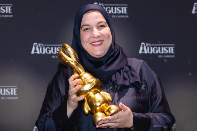 Algerian comedian Ines poses during the second edition of the Auguste de l'Humour awards ceremony for stand-up comedy and humorous performances at the "Nouveau Siecle" venue in Lille, northern France, on February 2, 2026. Elodie Poux was crowned comedian of the year at the second edition of the Auguste de l'humour awards in Lille on February 2, 2026, during a ceremony that sought to honour women after criticism of the overrepresentation of men among the nominees. (Photo by Sameer Al-DOUMY / AFP)