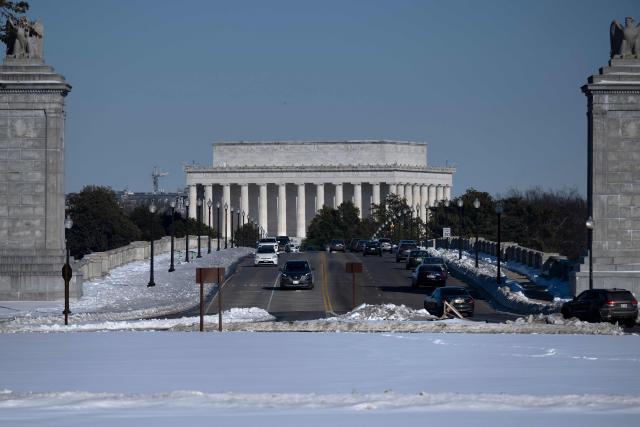 A view of the Lincoln Memorial from Memorial Circle in Arlington, Virginia, on February 2, 2026. (Photo by Brendan Smialowski / AFP)