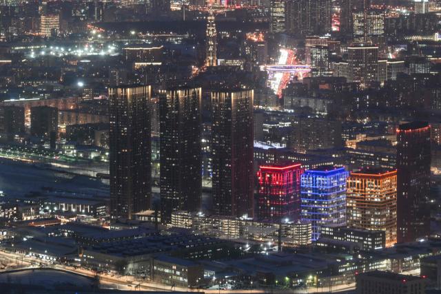 A general view of the Russian capital of Moscow taken from the 337m high observation deck of the 540-metre (1,780-foot) Ostankino TV tower on February 3, 2026. (Photo by Hector RETAMAL / AFP)