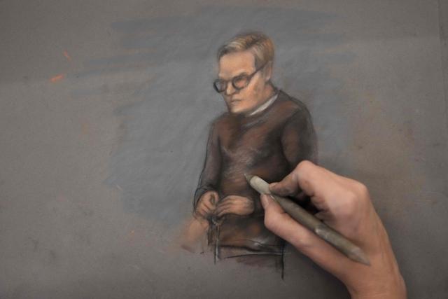 A court sketch depicts Marius Borg Hoiby, son of Norwegian Crown Princess Mette-Marit during the first day of a trial in Oslo at the District Court on February 3, 2026. The son of Norway's crown princess pleaded not guilty on Februar 3, 2026 to four counts of rape at the opening of a trial that has embarrassed the royal family. Marius Borg Hoiby, Crown Princess Mette-Marit's 29-year-old son from a relationship prior to her marriage to Crown Prince Haakon, stood and muttered a negative response when asked to enter a plea to the four counts of rape. (Photo by Ane Hem / NTB / AFP) / Norway OUT