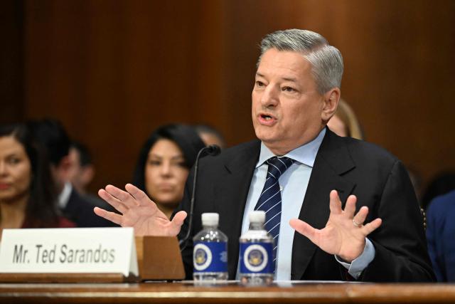 Netflix CEO Ted Sarandos testifies during a Senate Judiciary Subcommittee on Antitrust, Competition Policy and Consumer Rights hearing on Capitol Hill in Washington, DC, on February 3, 2026. Netflix is pressing a bid to buy television and film titan Warner Brothers Discovery in a proposed $82.7 billion purchase. (Photo by ROBERTO SCHMIDT / AFP)