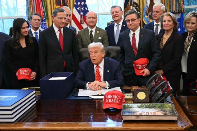 US President Donald Trump speaks to the press before signing a funding bill to end a partial government shutdown in the Oval Office of the White House in Washington, DC, on February 3, 2026. The US House of Representatives passed a spending bill on Tuesday ending the four-day partial government shutdown sparked by Democratic opposition to funding for the federal agency carrying out President Donald Trump's immigration crackdown. (Photo by SAUL LOEB / AFP)