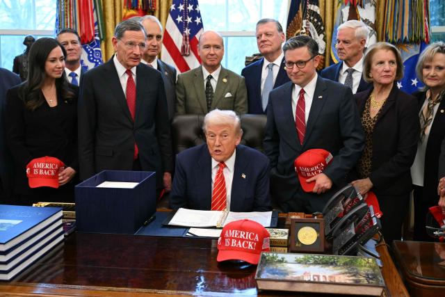 US President Donald Trump speaks to the press before signing a funding bill to end a partial government shutdown in the Oval Office of the White House in Washington, DC, on February 3, 2026. The US House of Representatives passed a spending bill on Tuesday ending the four-day partial government shutdown sparked by Democratic opposition to funding for the federal agency carrying out President Donald Trump's immigration crackdown. (Photo by SAUL LOEB / AFP)