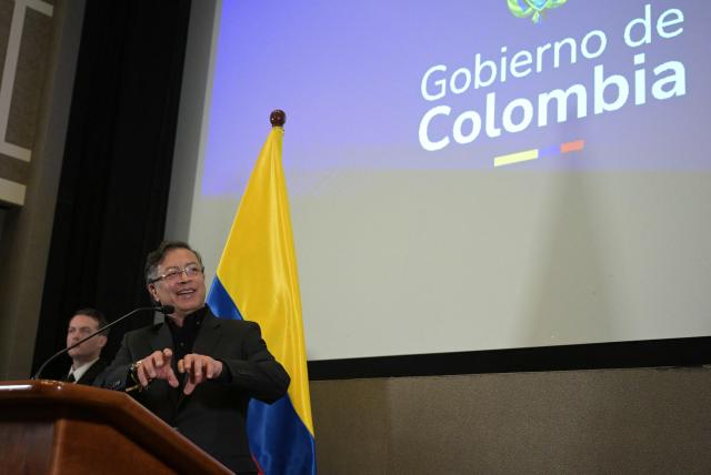 Colombian President Gustavo Petro speaks during a press conference at the Colombian Embassy in Washington, DC, on February 3, 2026. Petro hailed his meeting with US counterpart Donald Trump, who invited him to the White House after months of berating the leftist leader. (Photo by Oliver Contreras / AFP)