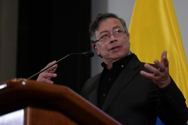 Colombian President Gustavo Petro speaks during a press conference at the Colombian Embassy in Washington, DC, on February 3, 2026. Petro and US President Donald Trump appeared to bury the hatchet on Tuesday, after a year of sparring that culminated in threats by Trump to topple the left-wing leader like in Venezuela. "My impression of the meeting a few hours ago is first and foremost that it was positive," Petro told reporters after meeting Trump at the White House behind closed doors. (Photo by Oliver Contreras / AFP)