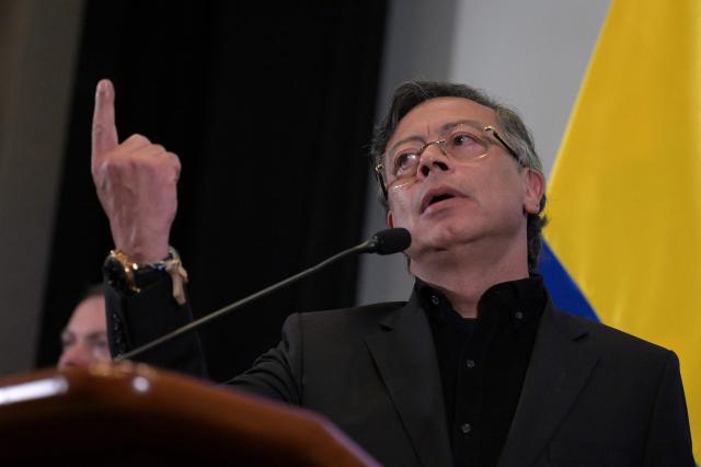 Colombian President Gustavo Petro speaks during a press conference at the Colombian Embassy in Washington, DC, on February 3, 2026. Petro and US President Donald Trump appeared to bury the hatchet on Tuesday, after a year of sparring that culminated in threats by Trump to topple the left-wing leader like in Venezuela. "My impression of the meeting a few hours ago is first and foremost that it was positive," Petro told reporters after meeting Trump at the White House behind closed doors. (Photo by Oliver Contreras / AFP)