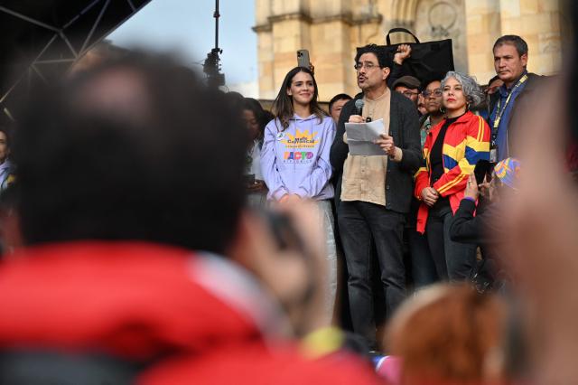 Colombia's presidential candidate for the Pacto Historico party, Ivan Cepeda, speaks during a campaign rally at Lourdes Square in Bogota on February 3, 2026. Colombia will hold a presidential election on May 31, 2026. (Photo by Alejandro GONZALEZ / AFP)