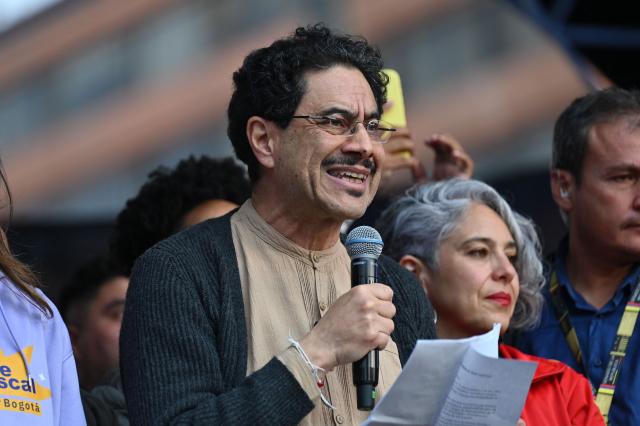 Colombia's presidential candidate for the Pacto Historico party, Ivan Cepeda, speaks during a campaign rally at Lourdes Square in Bogota on February 3, 2026. Colombia will hold a presidential election on May 31, 2026. (Photo by Alejandro GONZALEZ / AFP)