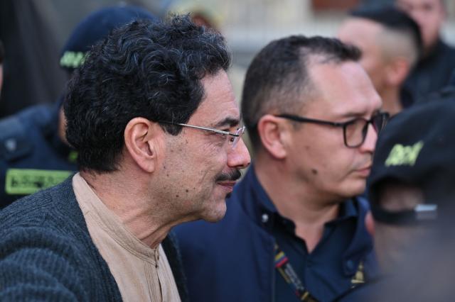 Colombia's presidential candidate for the Pacto Historico party, Ivan Cepeda, leaves a campaign rally at Lourdes Square in Bogota on February 3, 2026. Colombia will hold a presidential election on May 31, 2026. (Photo by Alejandro GONZALEZ / AFP)