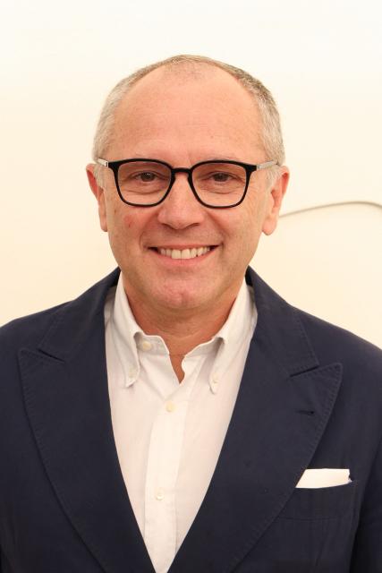 Formula One Group CEO Stefano Domenicali attends the Apple TV Press Day in Santa Monica, California, on February 3, 2026. (Photo by VALERIE MACON / AFP)
