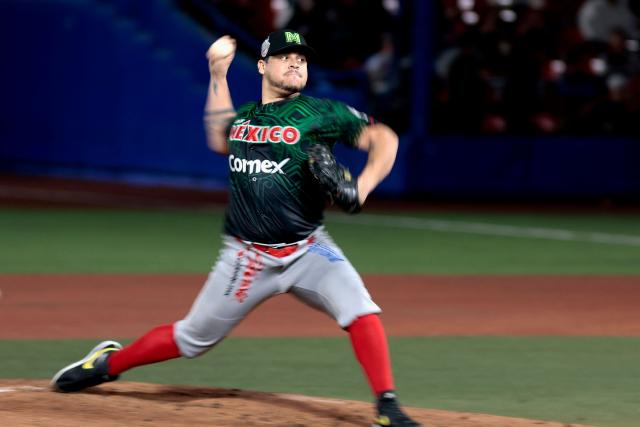 Charros de Jalisco's #45 Luis Fernando Miranda pithces in the second inning of the Caribbean Series baseball tournament sixth game between Mexico's Charros de Jalisco and Puerto Rico's Cangrejeros de Santurce at the Panamerican Stadium in Jalisco, Mexico, on February 3, 2026. (Photo by Ulises Ruiz / AFP)