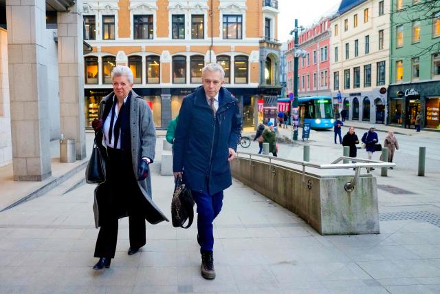 Defense lawyers Ellen Holager Andenaes (L) and Petar Sekulic (R) arrive before the second day of the trial against Marius Borg Hoiby at Oslo's courthouse, on February 4, 2026. The son of Norway's crown princess pleaded not guilty to four counts of rape at the opening of his high-profile trial in Oslo, an AFP journalist in the courtroom reported. (Photo by Javad Parsa / NTB / AFP) / Norway OUT