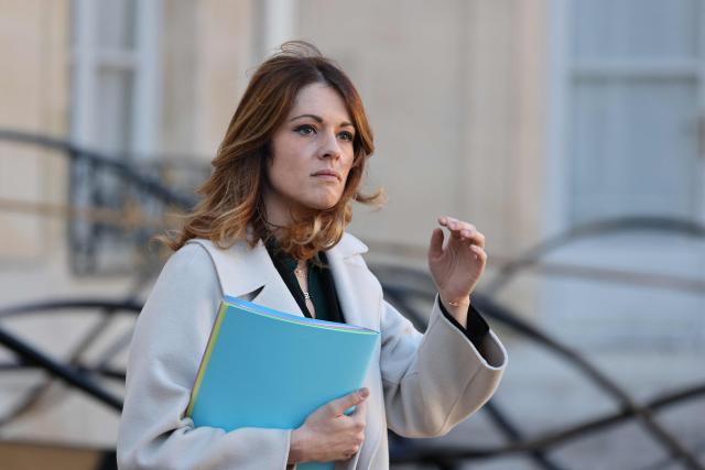 France's Government Spokesperson Maud Bregeon leaves after attending the weekly cabinet meeting at The Elysee Presidential Palace in Paris on February 4, 2026. (Photo by Ludovic MARIN / AFP)