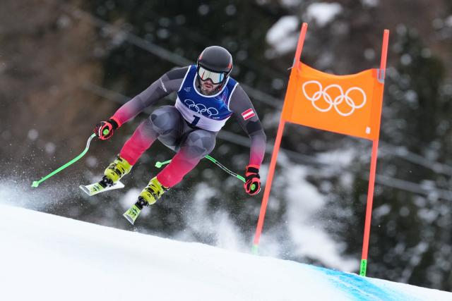 Austria's Daniel Hemetsberger takes part in the first official training for the men's downhill alpine skiing event ahead of the Milano Cortina 2026 Winter Olympic Games at the Stelvio Ski Centre in Bormio (Valtellina) on February 4, 2026. (Photo by Dimitar DILKOFF / AFP)