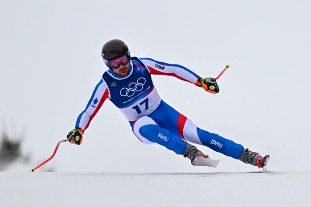 France's Maxence Muzaton competes in the first official training for the men's downhill alpine skiing event ahead of the Milano Cortina 2026 Winter Olympic Games at the Stelvio Ski Centre in Bormio (Valtellina) on February 4, 2026. (Photo by Fabrice COFFRINI / AFP)