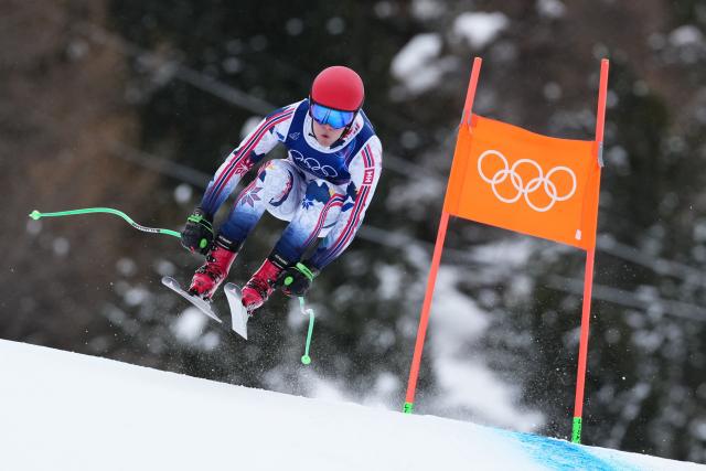Norway's Fredrik Moeller takes part in  the first official training for the men's downhill alpine skiing event ahead of the Milano Cortina 2026 Winter Olympic Games at the Stelvio Ski Centre in Bormio (Valtellina) on February 4, 2026. (Photo by Dimitar DILKOFF / AFP)
