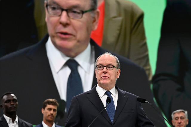 Prince Albert II of Monaco speaks during the announcement of the winners of Climate Action Awards 2025 by International Olympic Committee (IOC) ahead of the Milano Cortina 2026 Winter Olympic Games, in Milan on February 4, 2026. (Photo by Piero CRUCIATTI / AFP)