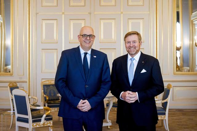 Netherlands' King Willem-Alexander receives German Federal Council President Andreas Bovenschulte at Noordeinde Palace in The Hague on February 4, 2026. (Photo by patrick van katwijk / ANP / AFP) / Netherlands OUT
