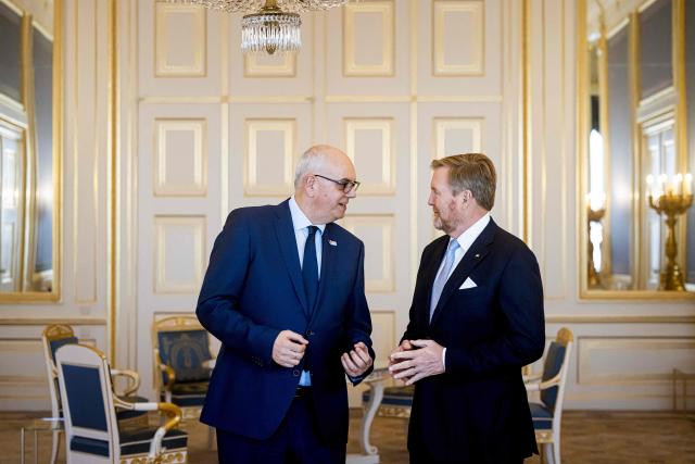 Netherlands' King Willem-Alexander receives German Federal Council President Andreas Bovenschulte at Noordeinde Palace in The Hague on February 4, 2026. (Photo by patrick van katwijk / ANP / AFP) / Netherlands OUT