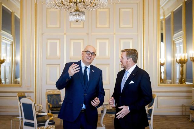 Netherlands' King Willem-Alexander receives German Federal Council President Andreas Bovenschulte at Noordeinde Palace in The Hague on February 4, 2026. (Photo by patrick van katwijk / ANP / AFP) / Netherlands OUT
