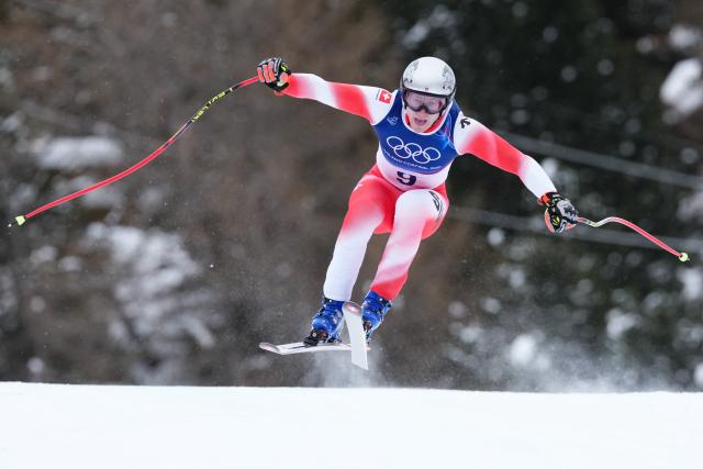 Switzerland's Marco Odermatt takes part in  the first official training for the men's downhill alpine skiing event ahead of the Milano Cortina 2026 Winter Olympic Games at the Stelvio Ski Centre in Bormio (Valtellina) on February 4, 2026. (Photo by Dimitar DILKOFF / AFP)