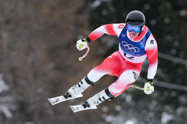 Switzerland's Franjo von Allmen takes part in  the first official training for the men's downhill alpine skiing event ahead of the Milano Cortina 2026 Winter Olympic Games at the Stelvio Ski Centre in Bormio (Valtellina) on February 4, 2026. (Photo by Dimitar DILKOFF / AFP)