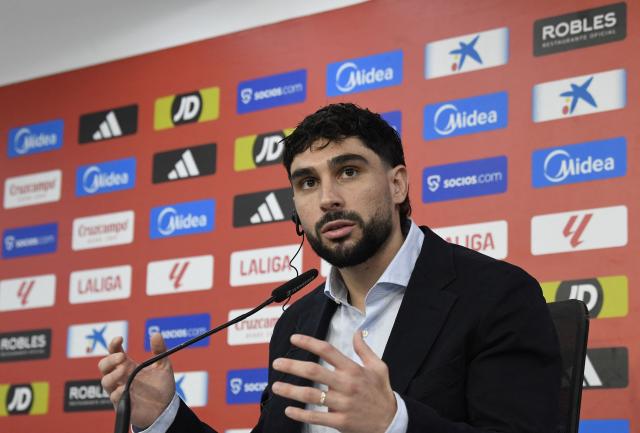 French midfielder Neal Maupay talks to media during his presentation as new Seville FC player, in Seville on February 4, 2026. (Photo by CRISTINA QUICLER / AFP)