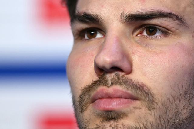 France's scrum-half Antoine Dupont holds a press conference after the captain’s run on the eve of the Six Nations rugby union match between France and Ireland at the Stade de France in Saint-Denis, near Paris, on February 4, 2026. (Photo by Julie SEBADELHA / AFP)