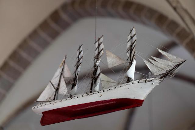 This photograph shows an ex-voto displayed inside the church in Ile-Molene, western France on February 3, 2026. (Photo by Fred TANNEAU / AFP)