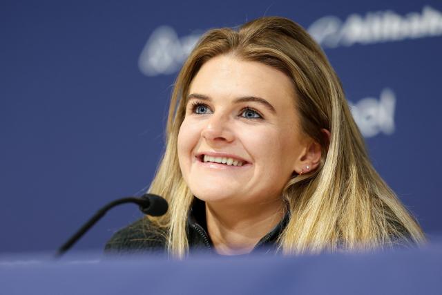 New Zealand's alpine skier Alice Robinson addresses a press conference ahead of the Milano Cortina 2026 Winter Olympic Games in Cortina d'Ampezzo on February 4, 2026. (Photo by Odd ANDERSEN / AFP)
