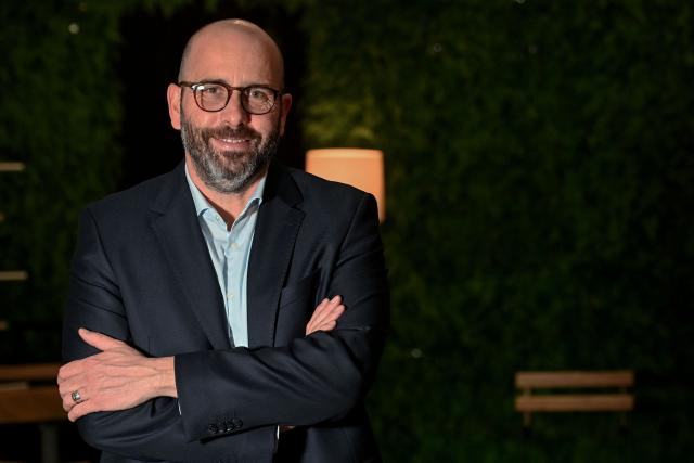 Nimes' City Councillor and candidate for mayor of Nimes, Vincent Bouget poses during a photo session in Nimes, souther France on February 4, 2026. (Photo by Sylvain THOMAS / AFP)