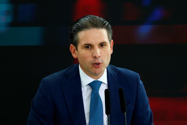 The President of the Chamber of Deputies Hugo Motta delivers a speech during the launch ceremony of the Brazil Pact to Combat Femicide at the Planalto Palace in Brasilia, on February 4, 2026. (Photo by Sergio Lima / AFP)