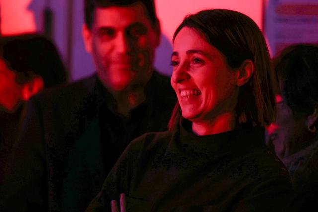 French trade union General Confederation of Labour (CGT) secretary general Sophie Binet reacts as she attends a French trade union General Confederation of Labour (CGT) meeting for trade union freedoms in Montreuil, near Paris on February 4, 2026. (Photo by Thomas SAMSON / AFP)