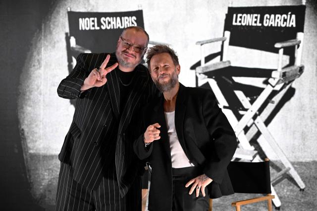 Leonel Garcia (L) and Noel Schajris of the Mexican musical duo Sin Bandera pose for a picture after the presentation of their latest album, titled "Escenas", at the St. Regis Hotel in Mexico City on February 4, 2026. (Photo by Alfredo ESTRELLA / AFP)