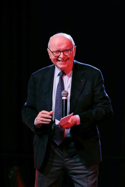 French former minister of Justice and Human Rights defender Jacques Toubon reacts as he addresses the audience during a French trade union General Confederation of Labour (CGT) meeting for trade union freedoms in Montreuil, near Paris on February 4, 2026. (Photo by Thomas SAMSON / AFP)