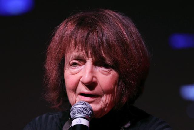 French sociologist Monique Pincon-Charlot addresses the audience during a French trade union General Confederation of Labour (CGT) meeting for trade union freedoms in Montreuil, near Paris on February 4, 2026. (Photo by Thomas SAMSON / AFP)
