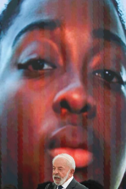 The president of the Federal Senate, Davi Alcolumbre speaks during the launching ceremony of the Brazil Pact to Combat Femicide at the Planalto Palace in Brasilia, Brazil on February 4, 2026. (Photo by Sergio Lima / AFP)