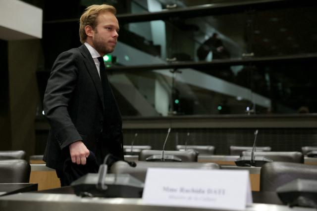 French rightist party UDR's MP Charles Alloncle, rapporteur of the commission d'enquete parlementaire sur l'audiovisuel public (parliamentary inquiry commission on public broadcasting) 
arrives for a hearing of France's Culture Minister at the National Assembly, French parliament lower house, in Paris on February 5, 2026. (Photo by Thomas SAMSON / AFP)