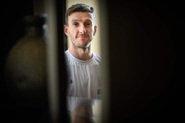 Tour of Oman cycling race two-time title holder UAE British cyclist Adam Yates poses two days prior to take the start of the 2026 Tour of Oman, in Muscat on February 5, 2026. (Photo by Loic VENANCE / AFP)