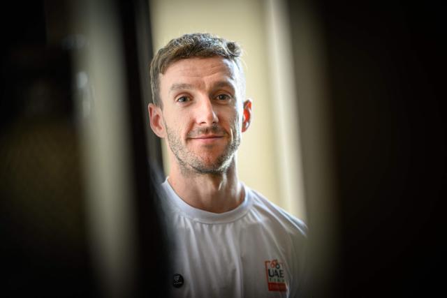 Tour of Oman cycling race two-time title holder UAE British cyclist Adam Yates poses two days prior to take the start of the 2026 Tour of Oman, in Muscat on February 5, 2026. (Photo by Loic VENANCE / AFP)