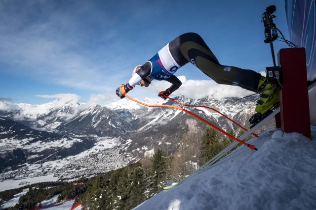 Finland's Elian Lehto takes the start of the second official training for the men's downhill alpine skiing event ahead of the Milano Cortina 2026 Winter Olympic Games at the Stelvio Ski Centre in Bormio (Valtellina) on February 5, 2026. (Photo by Fabrice COFFRINI / AFP)