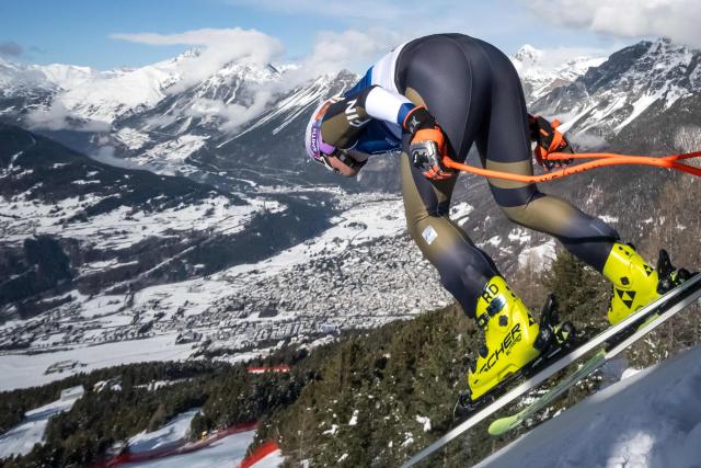 Finland's Elian Lehto takes the start of the second official training for the men's downhill alpine skiing event ahead of the Milano Cortina 2026 Winter Olympic Games at the Stelvio Ski Centre in Bormio (Valtellina) on February 5, 2026. (Photo by Fabrice COFFRINI / AFP)