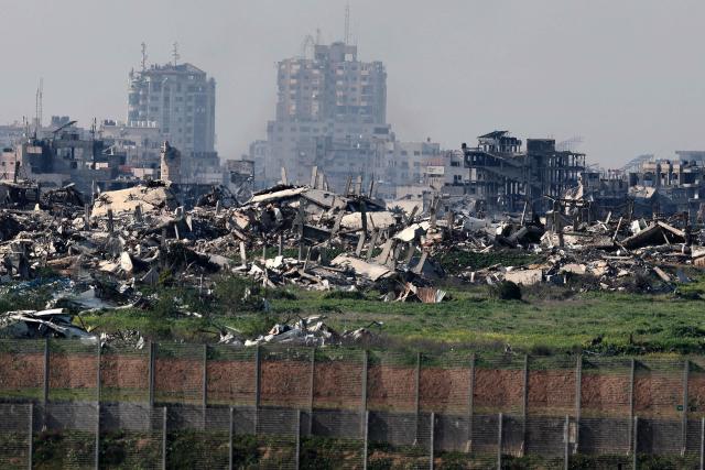 This picture taken from a position at Israel's border with the Gaza Strip shows destroyed buildings in the besieged Palestinian territory on February 5, 2026. The October 7, 2023, Hamas attack just across the Israel-Gaza Strip border which resulted in the deaths of 1,221 people on the Israeli side, triggered the Gaza war in which over 71,800 Palestinians have been killed and thousands of buildings destroyed. (Photo by Jack GUEZ / AFP)