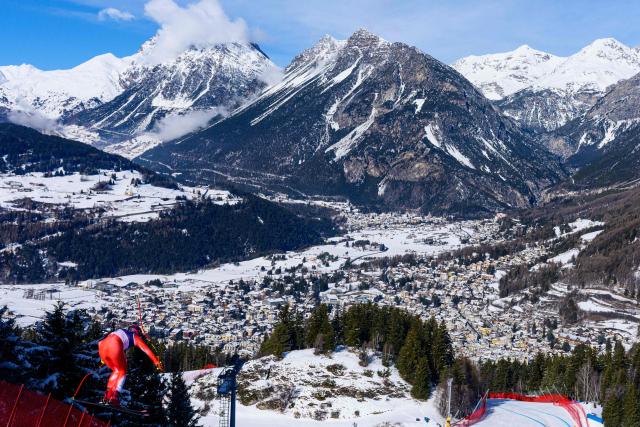 Switzerland's Niels Hintermann takes part in  the second official training for the men's downhill alpine skiing event ahead of the Milano Cortina 2026 Winter Olympic Games at the Stelvio Ski Centre in Bormio (Valtellina) on February 5, 2026. (Photo by Dimitar DILKOFF / AFP)